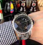 Copy Roger Dubuis Excalibur Aventador S Skeleton Diamond-set Watch Gray Gummy Strap